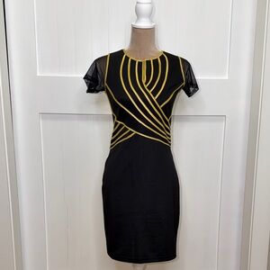 Porda Women’s Wear Elegant Black and Gold Dress Size Medium